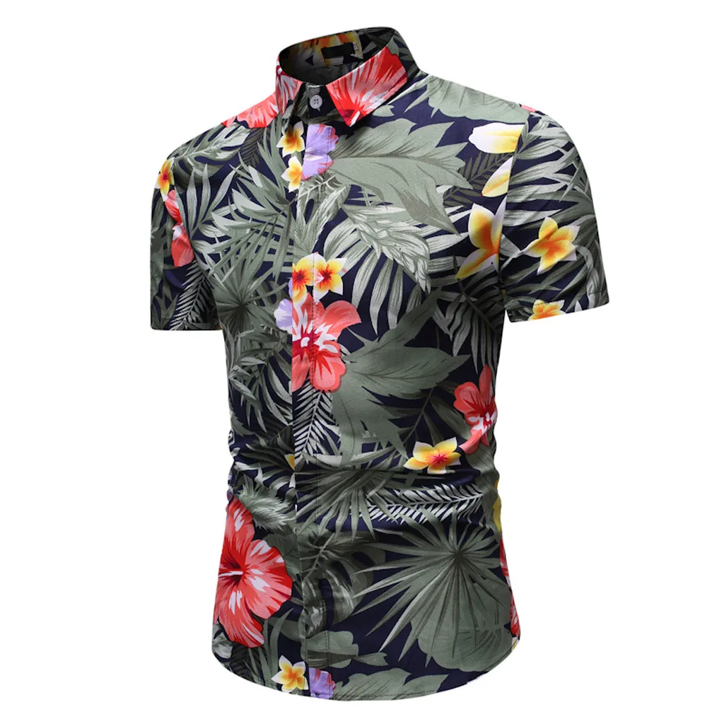 Летняя гавайская рубашка модная мужская Повседневная пляжная блуза с короткими
