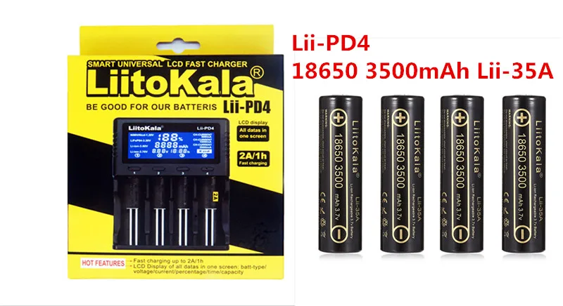 1 шт LiitoKala lii-PD4 lcd 3,7 V 18650 21700 зарядное устройство+ 4 шт lii-35A 18650 3500mAh 3,7 V Аккумуляторная батарея для fla