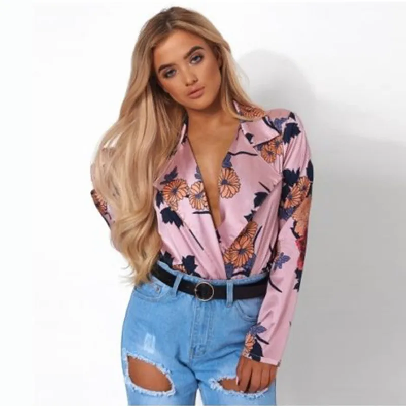 Sexy Slip Satin Chiffon Bodysuit Women Romper Overalls for Body Suit Femme 2018 Spring Summer Floral Print Jumpsuit | Женская одежда