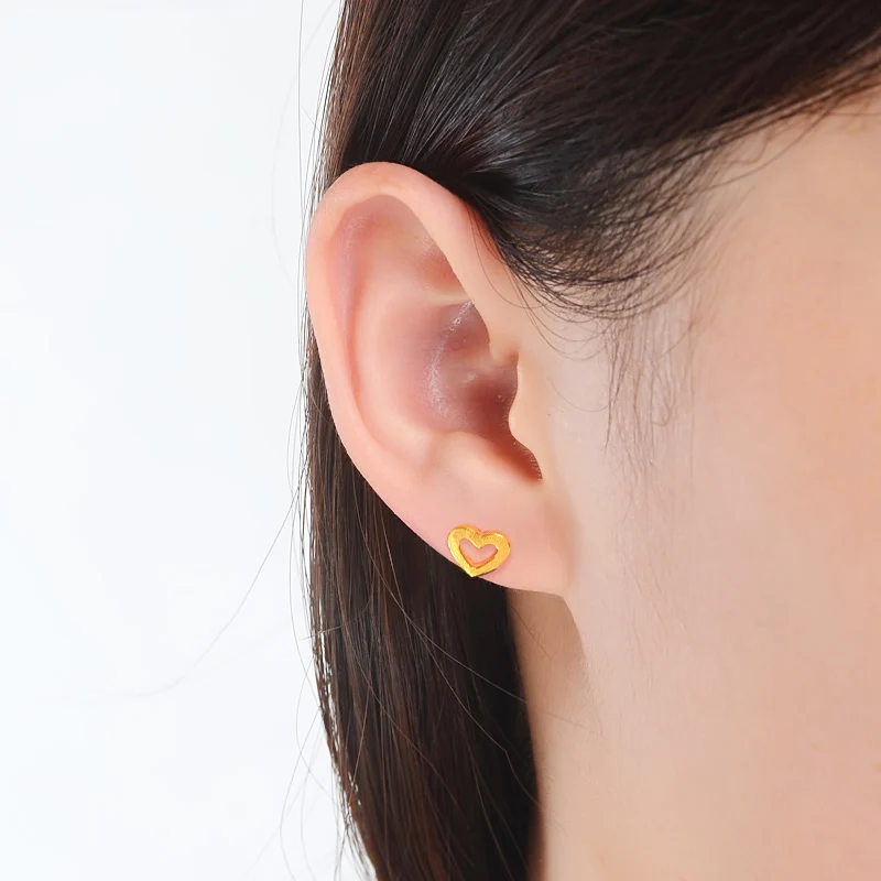 women heart Stud Earrings Authentic Solid 999 24K Yellow Gold 1.2-1.3g | Украшения и аксессуары