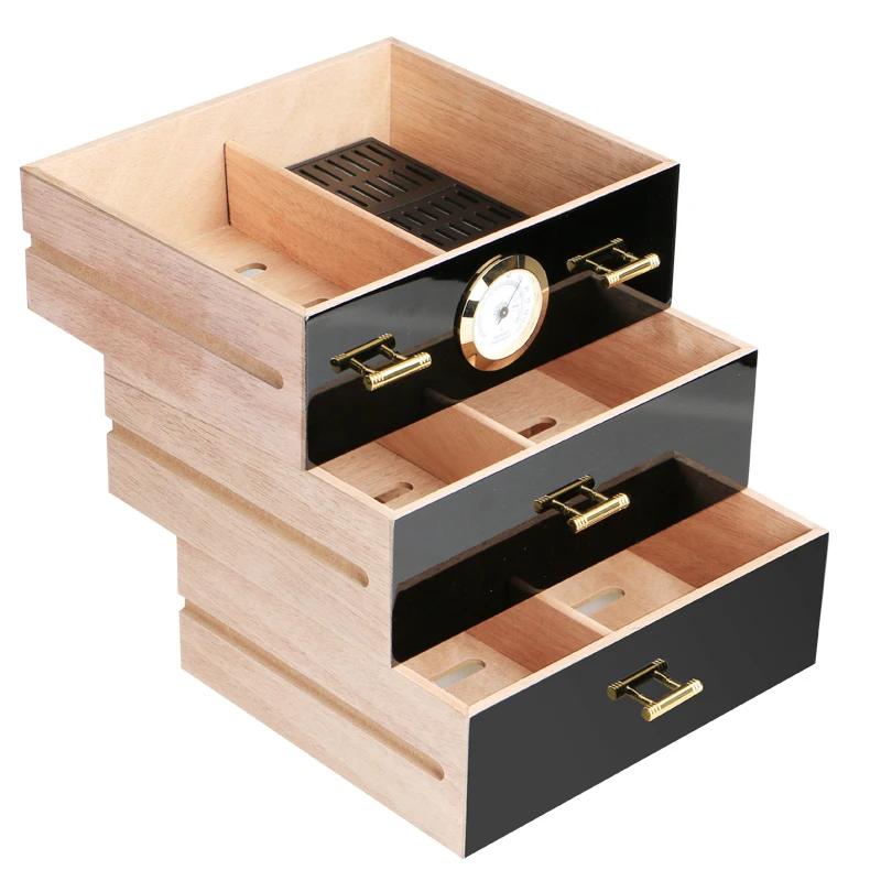 Акционная цена! Черный шкаф для сигар COHIBA глянцевый сигары из дерева с