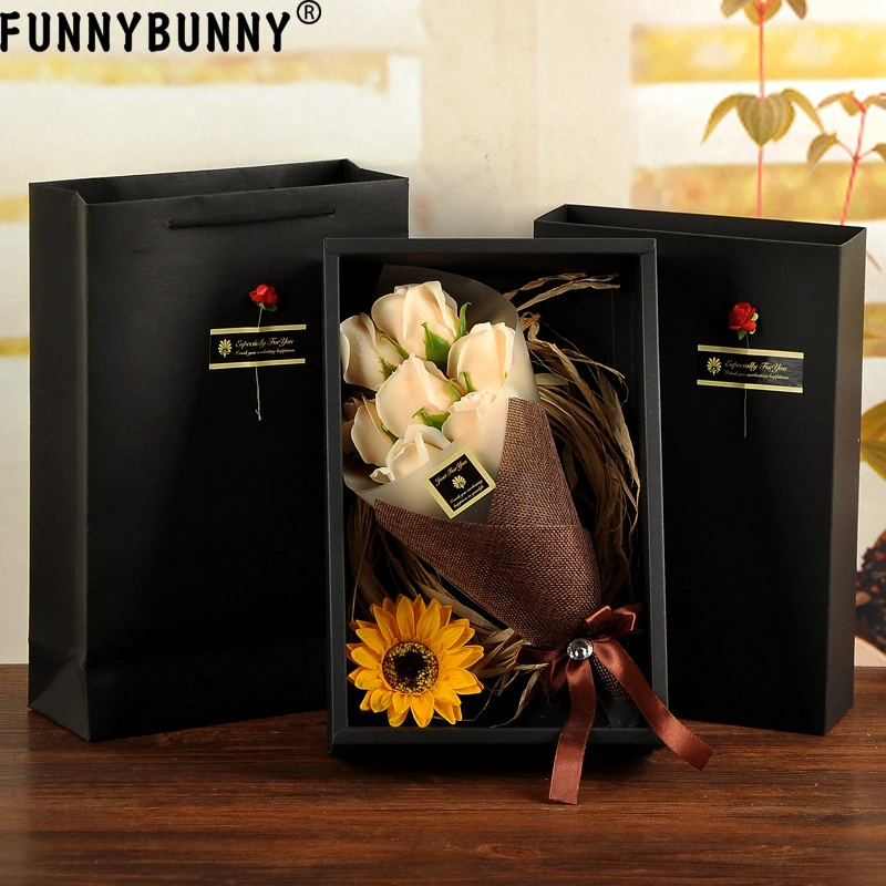 FUNNYBUNNY искусственные цветы 7 шт мыло цветок подарочная коробка подарок на день