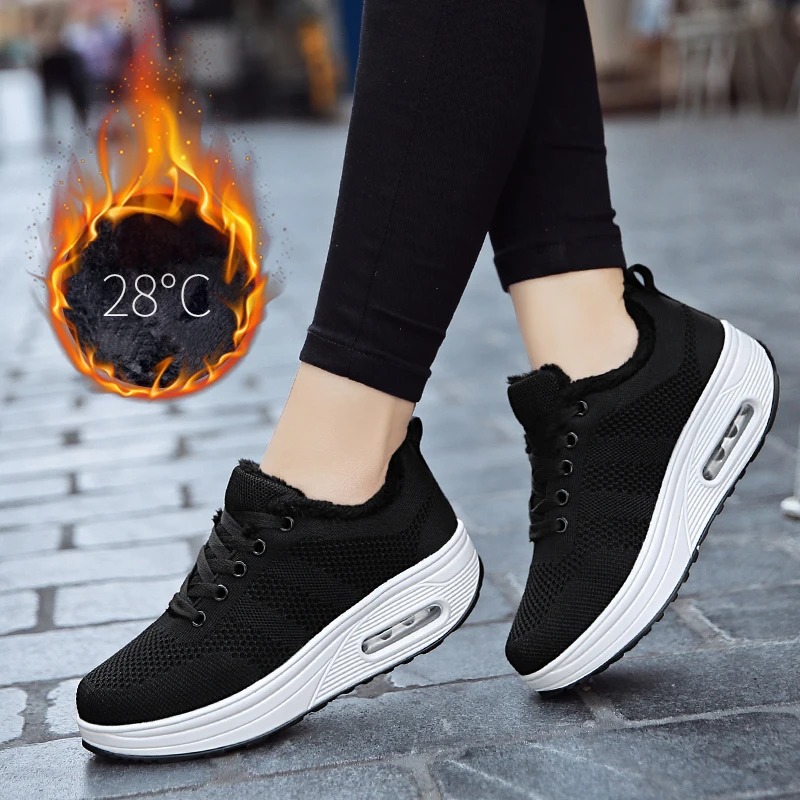 ALIBOY flying cushion sports warm women running shoes winter for women's platform wedge sneakers basket femme 2017 female | Спорт и