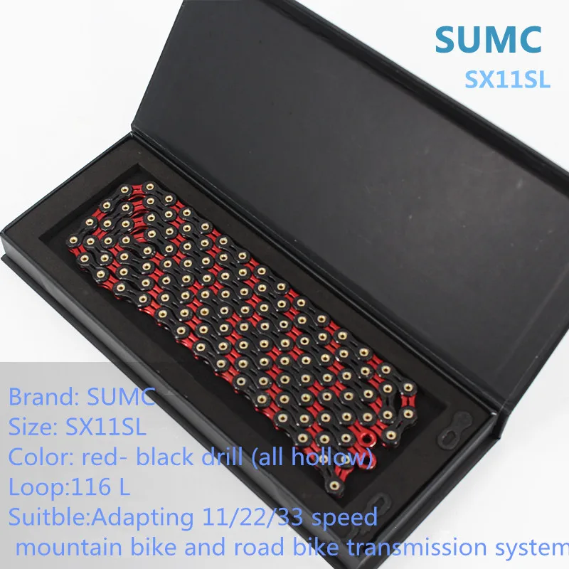 Sumc 116L Gold Bike Kette X8 X9 X10 X10sl X11SL Super Licht Fur 8 9 10 11 speed MTB/strabe Fahrrad Kompatibel