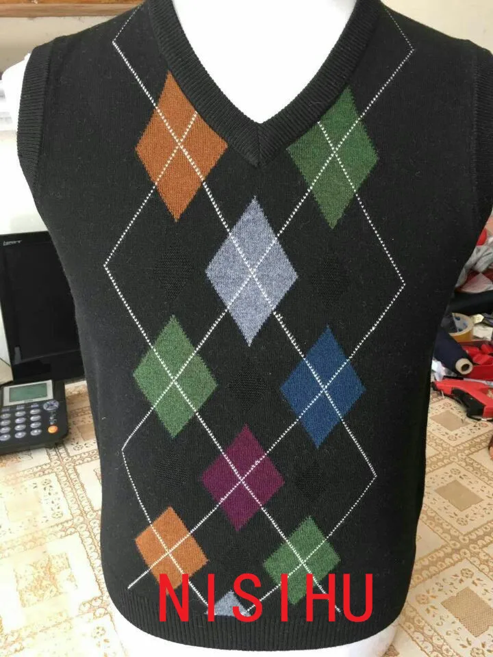 Новый дизайн осень 2017 мужская мода клетчатый кашемировый свитер жилет мужской