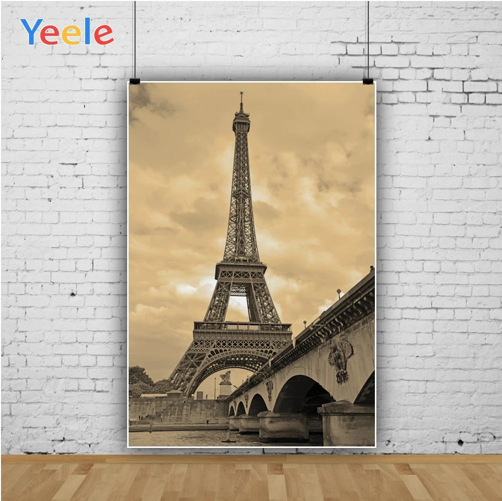 Yeele Эйфелева башня мост желтые облака париж праздник фотографии фоны