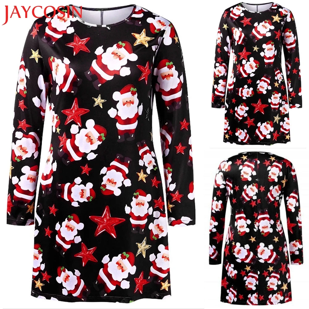 KLV модное женское рождественское платье Санта Клауса с принтом и длинными