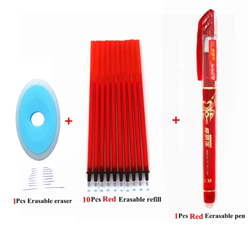 12Pcs red set 3/12 шт./компл. 0,38 мм стираемая ручка моющиеся ручки цвет синий, черный; большие размеры со стирающимися чернилами Шариковая ручка с заправляемым стержнем стержень для школы и офиса письменные канцелярские принадлежности - Цвет: 12Pcs red set