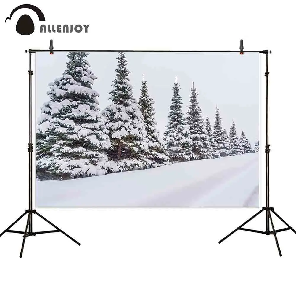 Allenjoy photography background Winter christmas pine tree foggy forest snow natural view backdrop photocall photobooth props |