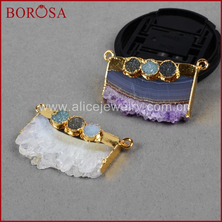 BOROSA 1 шт. золотой цвет натуральный друза аметиста ломтик и три радужные друзы Geode