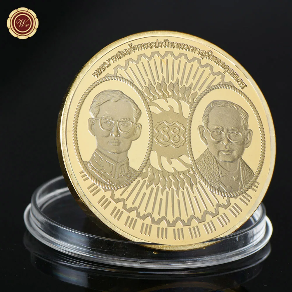 Gold WR Bhumibol Adulyadej памятная Золотая и Посеребренная монета с Чехол Таиланд король вызов Золотая монета для сувенира - Цвет: Gold