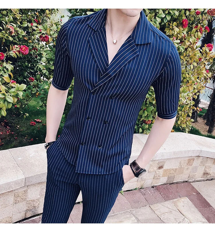 Двубортный костюм; летний костюм; Mariage Homme; цвет черный, белый, серый, синий; костюм в полоску; Uomo Trajes De Hombre