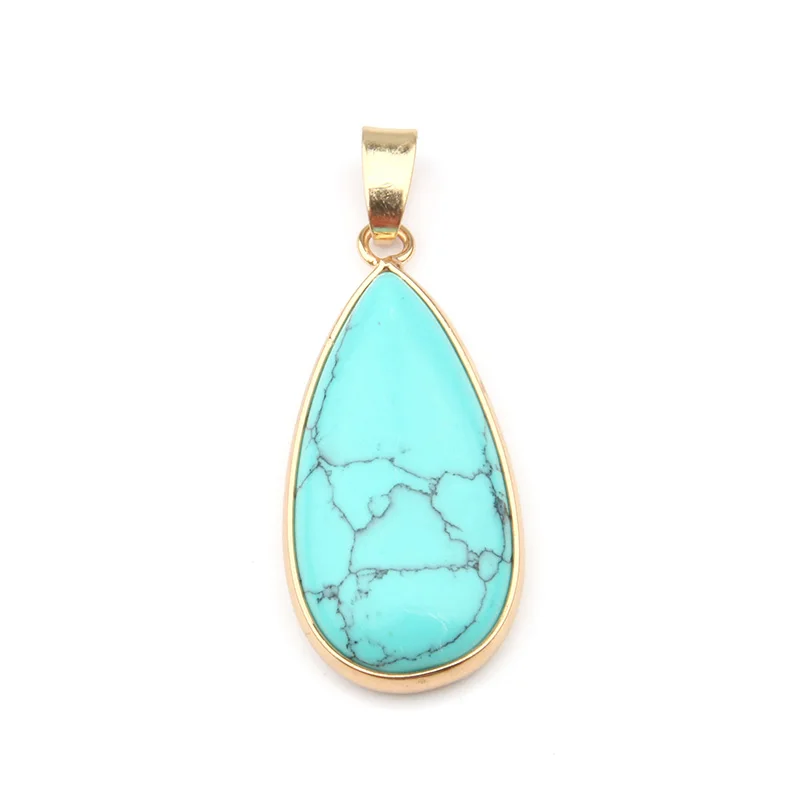 Blue Turquoise Натуральный камень подвеска в виде капли воды Форма Подвески Агаты/росекварц/тигровый глаз Подвески Для Изготовление Ювелирных ожерелий 3,6*1,9*0,7 см - Окраска металла: Blue Turquoise