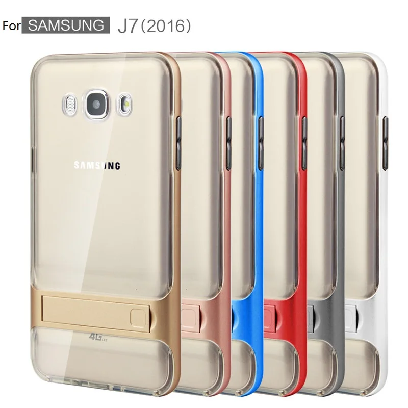 Кристальный чехол для телефона с подставкой Samsung Galaxy J7 2016 мягкий TPU + PC подставка в