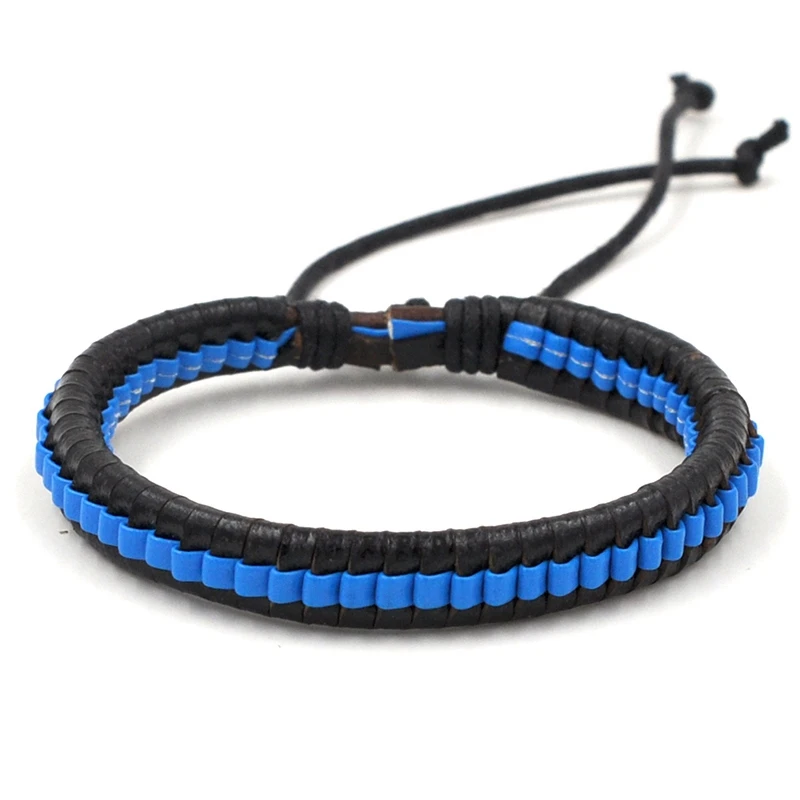 Blue Mozo Fashion унисекс ручной браслет кожаный браслет веревочки регулируемые браслеты ручной работы Для мужчин Для женщин Повседневное ювелирных изделий(7 цветов) PS0018 - Окраска металла: Blue