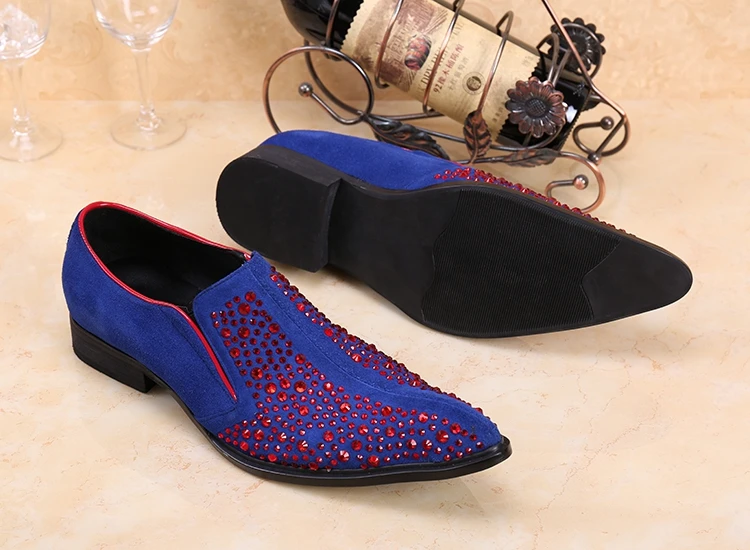 Обувь оксфорды в европейском стиле синие кожаные туфли без застежек на плоской