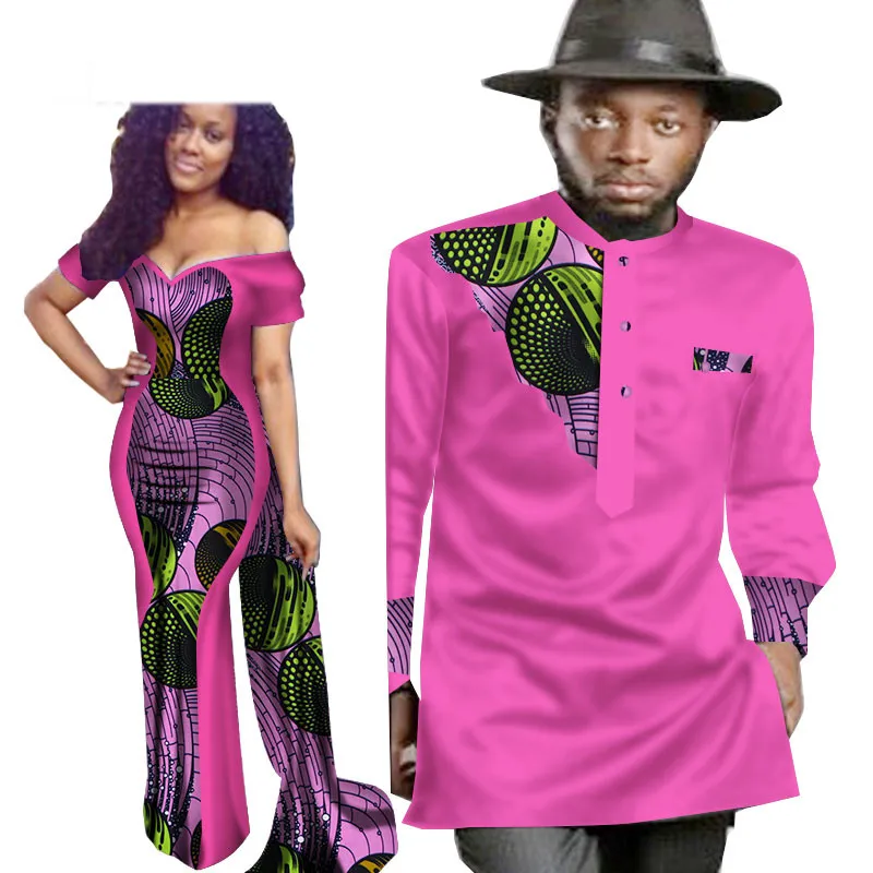 Комплект из 2 предметов, африканская одежда с принтом Дашики для влюбленных, мужская рубашка, топ, женское платье, вечерние, свадебные, WYQ74 - Цвет: 6