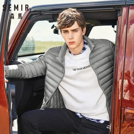 gray SEMIR пуховик мужской зимний Портативный Теплый 90% белый утиный пух с капюшоном Мужское пальто jaqueta masculino chaqueta hombre - Цвет: gray
