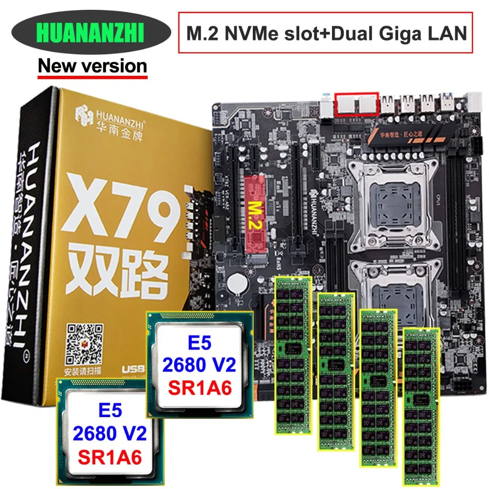 Скидка набор материнская плата HUANAN Чжи двойной X79 LGA2011 материнской платы с NVMe M.2 слот двойной Процессор Intel Xeon E5 2680 V2 оперативная память 32G(4*8G
