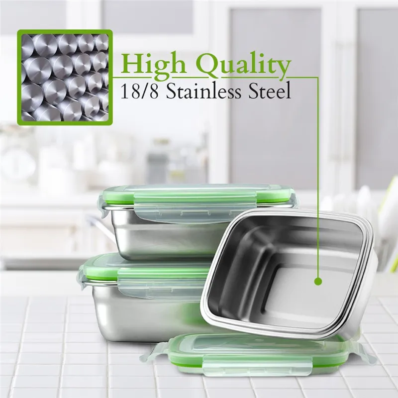 MICCK 304Stainless Steel Crisper Lunch Box Eco-friendly Portable Food Storage Container Refrigerator Leakproof Outdoor Lunchbox | Дом и сад