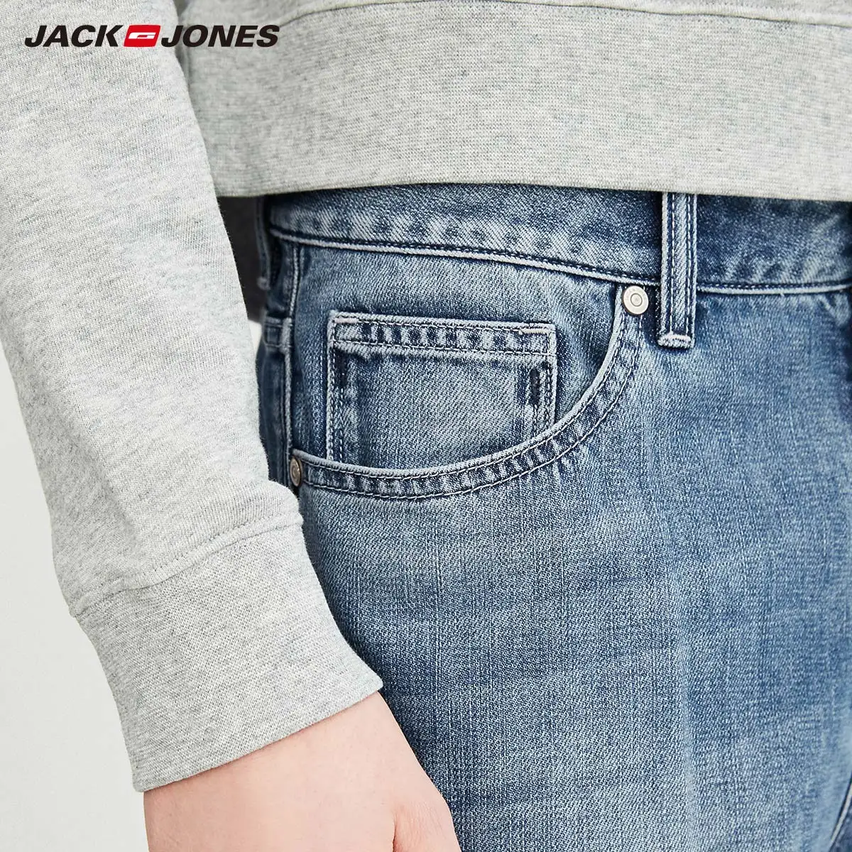 JackJones 100% хлопок выцветания прямые зауженные джинсы светло голубой бизнес