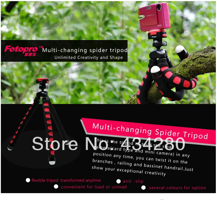 Wholesale Free shipping Fotopro RM-100 Professional Mini Flexible Octopus Tripod For Digital Camera DSLR Blue Black Red | Электроника