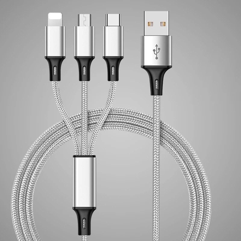 Все 3 в 1 3 а кабель для быстрой зарядки Micro USB IOS type-C 1,2 м для huawei Iphone Mac Xiaomi OPPO samsung - Цвет: Серебристый