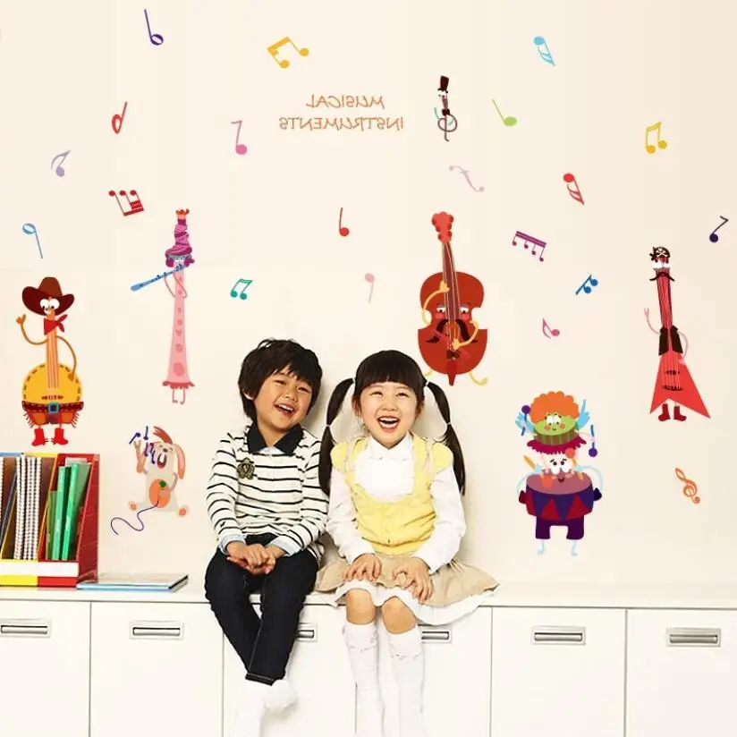 Креативные Мультяшные музыкальные инструменты стикеры для гитары барабана