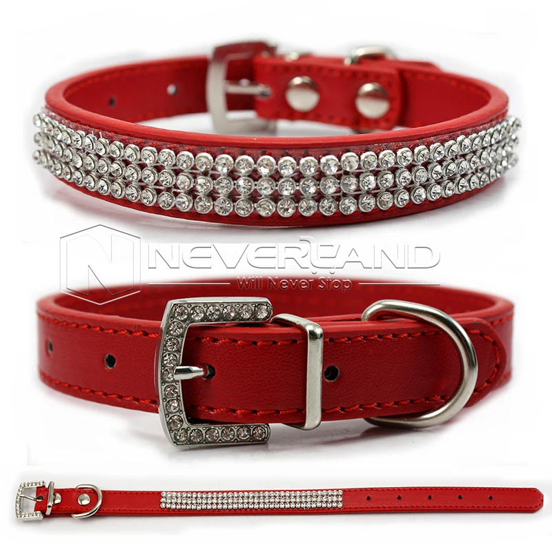 Блестящий ошейник для собак из искусственной кожи со стразами модное ожерелье