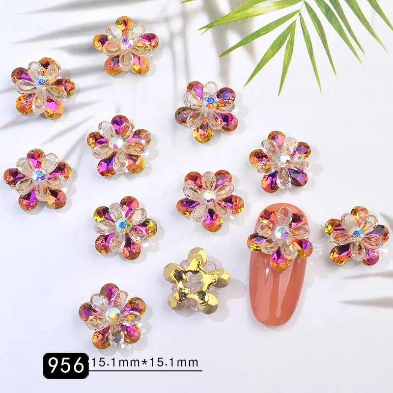 956 5 шт AB красочные блестящие хрустальные стразы для дизайна ногтей DIY маникюрные украшения 3D Цветочный Дизайн Очаровательные стеклянные блестящие украшения для ногтей - Цвет: 956