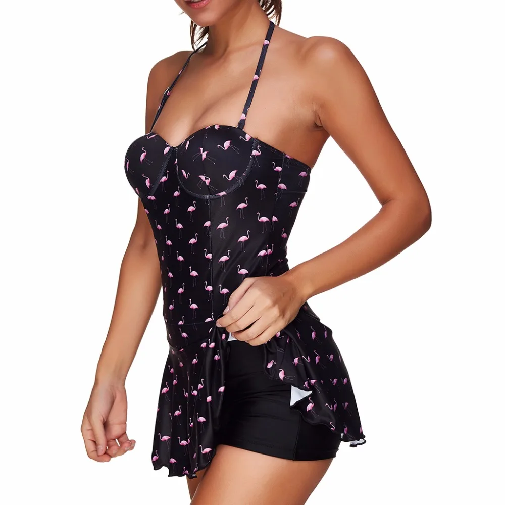 Large Size Swimwear Women Bikini Set Underwire Swimdress Printed Beachwear One Piece Bathing Suit Swim Dress Woman Swimsuit |