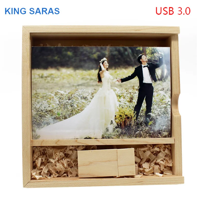 KING SARAS фотография на заказ Деревянный+ коробка usb флеш-накопитель 4 ГБ 8 ГБ 16 ГБ Гб 32 ГБ кленовый usb 3,0 деревянный логотип гравировка
