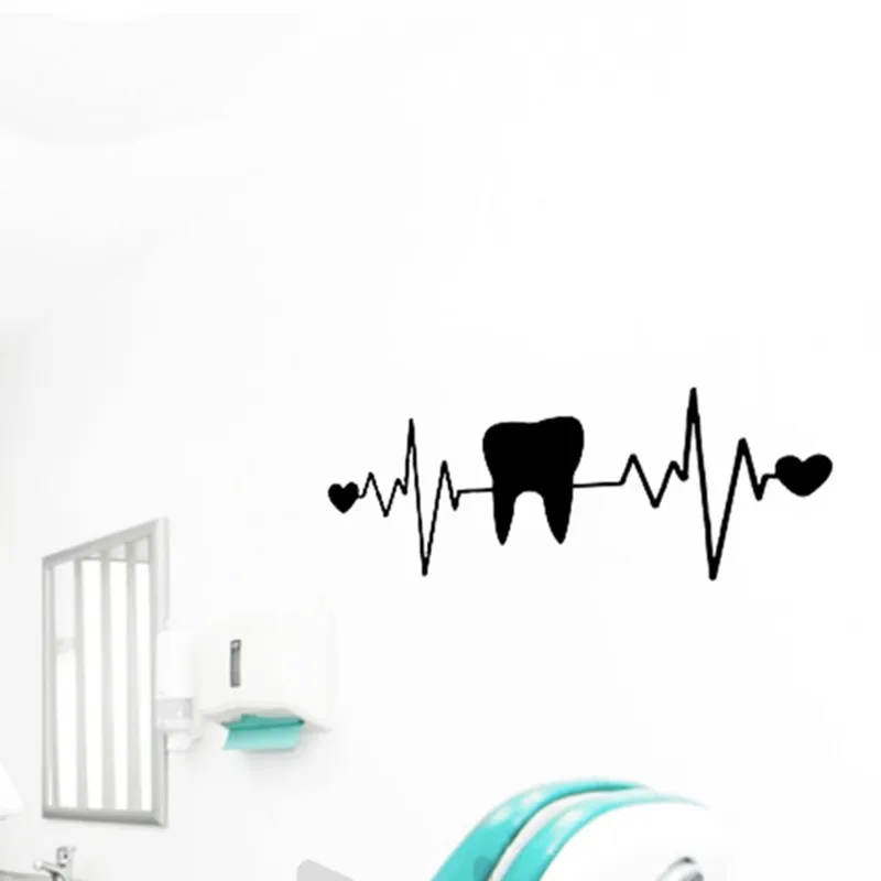 

Teeth Dentist Dentistry Heart ECG Vinyl Wall Art Stickers Dental Clinic Decor Tooth Wall Decals Bathroom Decor