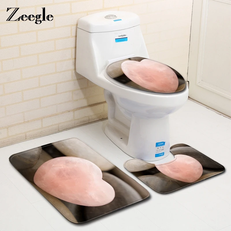 

Zeegle Flannel Bath Mat Bathroom Carpets Anti-slip Foot Mat Bathroom Rugs Bath Carpet Absorbent Cover Toilet Mats Set