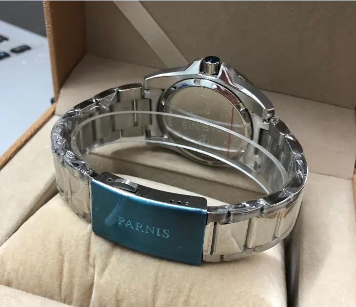 Parnis 43 мм черный циферблат сапфировое стекло 21 jewels автоматический механический механизм мужские часы механические часы PA133-P8