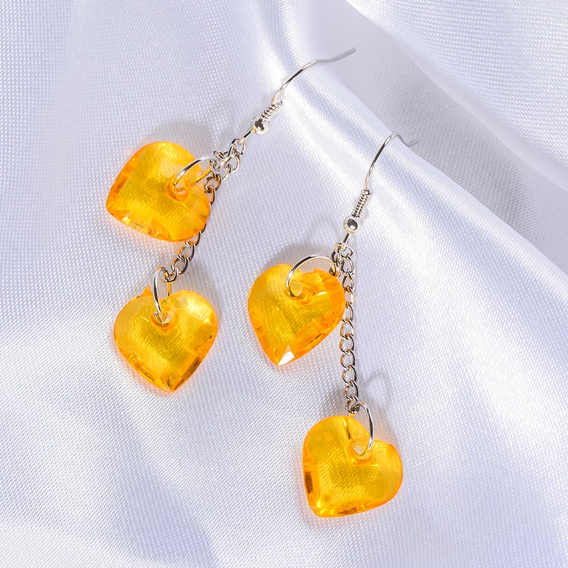 QCOOLJLY новые серебряные серьги романтическое розовое хрустальное сердце форма ювелирные изделия Модные Висячие серьги для женщин Brinco