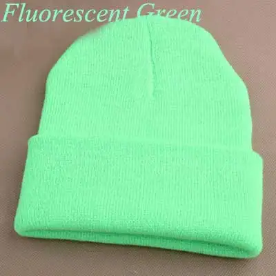 Fluorescent Green Зимние шапки для женщин, вязанная неоновая шапка для мужчин, в стиле хип-хоп, карамельный цвет, хлопковая вязаная шапка, s, модная, Skullies Beanies, вязаная шапка, мягкая шапка - Цвет: Fluorescent Green