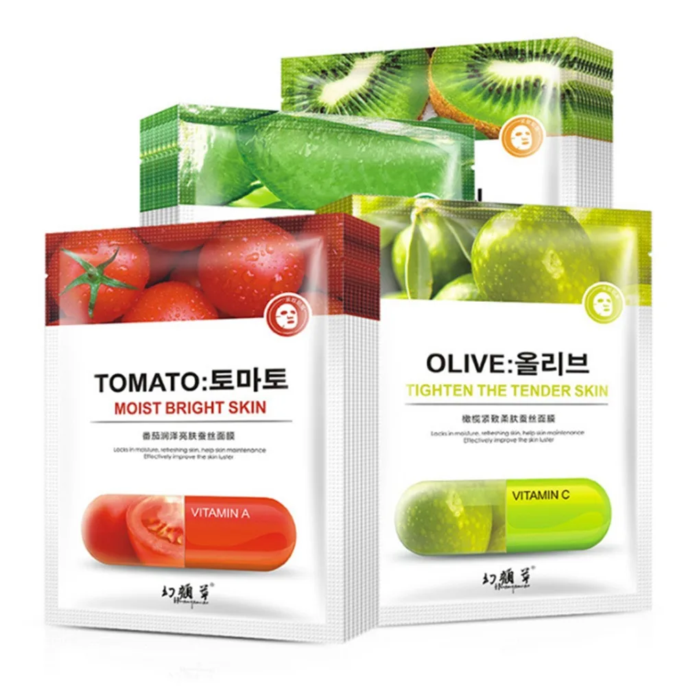 50pcs Totamto/Aloe/Olive/Kiwi Natural Fruit Fresh Mask Skin Care Smooth Moisturizing Oil Control Brighten Face Mask