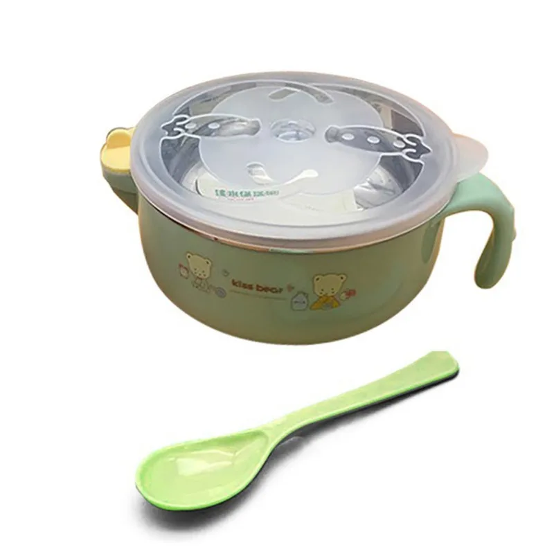 Stainless Steel Baby Dishes Bowl Portable Children's Tableware Insulation Anti-hot Rice Soup Single Handle Cartoon new | Мать и