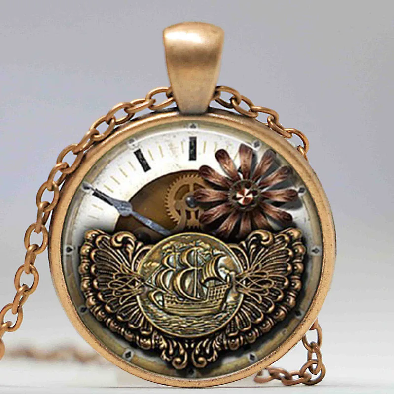 Hot selling steampunk clock watch necklace &amppendant retro glass cabochon jewelry | Украшения и аксессуары