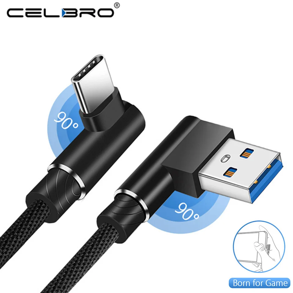 Зарядный кабель Usb Type-C под прямым углом 90 градусов 1 м 2 3 для зарядки телефонов Samsung