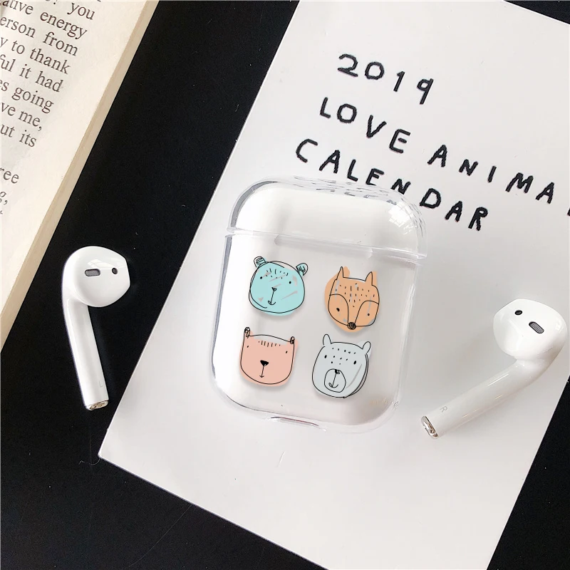 Жесткий прозрачный чехол для ПК, чехол для AirPods 1, 2, милые Мультяшные беспроводные наушники, зарядная коробка, чехол, сумка для Apple AirPods