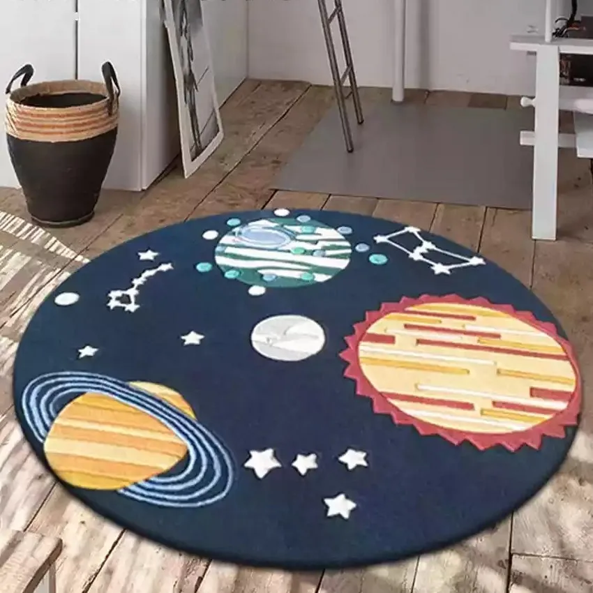 Ковер со звездами и Вселенной для детской комнаты синий круглый ковер гостиной
