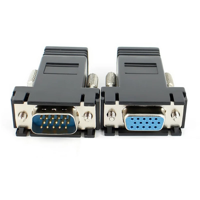 New Hot 2pcs VGA Male to RJ45 Ethernet Port Adapter + Female Converter Extenders Cable NV99 |