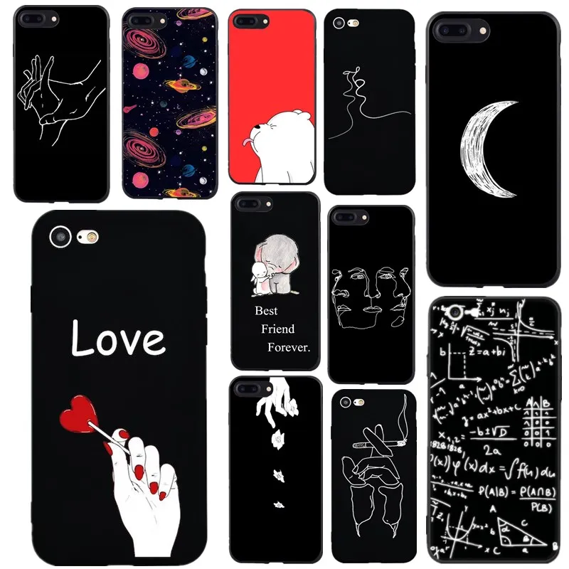 simple Patterned Back Fundas for iphone 7 plus Case Silicone Black Cool Cover 8 8plus X 6s 6 5s 5 SE Shell Cell |