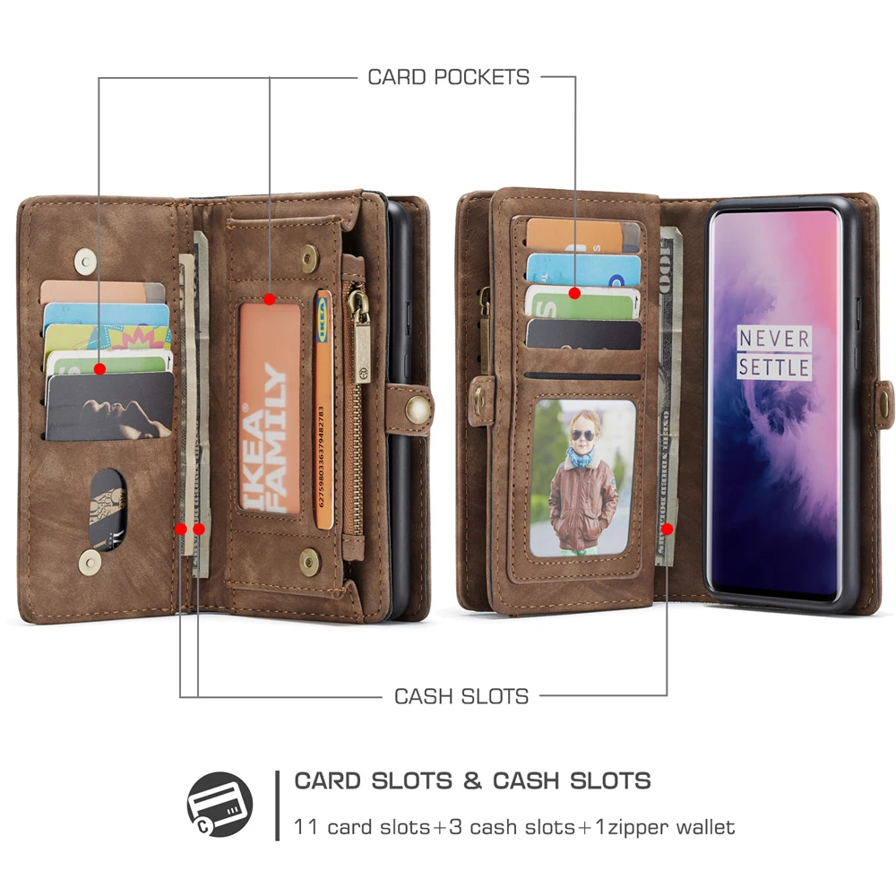 Роскошный, с магнитной застежкой ТПУ задняя крышка Coque для One Plus 7 OnePlus 7 Pro 1+ 7 Pro Чехол из искусственной кожи на молнии чехол-бумажник для телефона с отделениями для карт Fundas