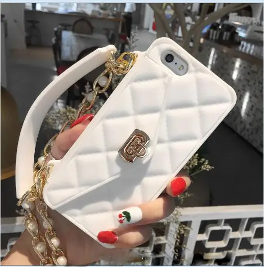 Чехол для iPhone XS MAX XR x 7 8 Plus, Роскошный кошелек, Женская сумочка, силиконовый чехол для iPhone 6 6s plus с жемчужной цепочкой - Цвет: 3