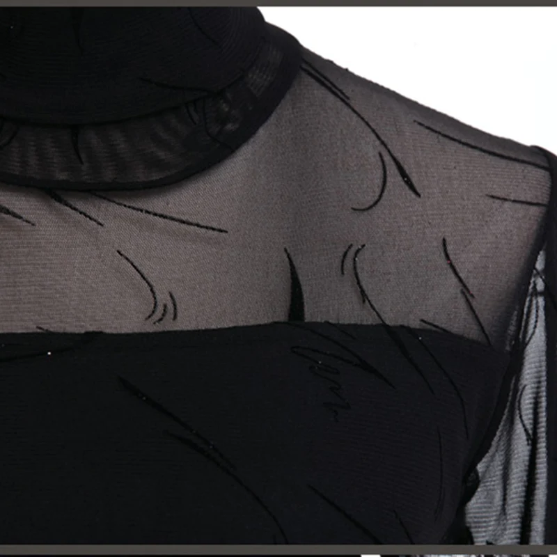 2019 Весна Modis женские блузки Черные Сетчатые рубашки с длинным рукавом эластичные