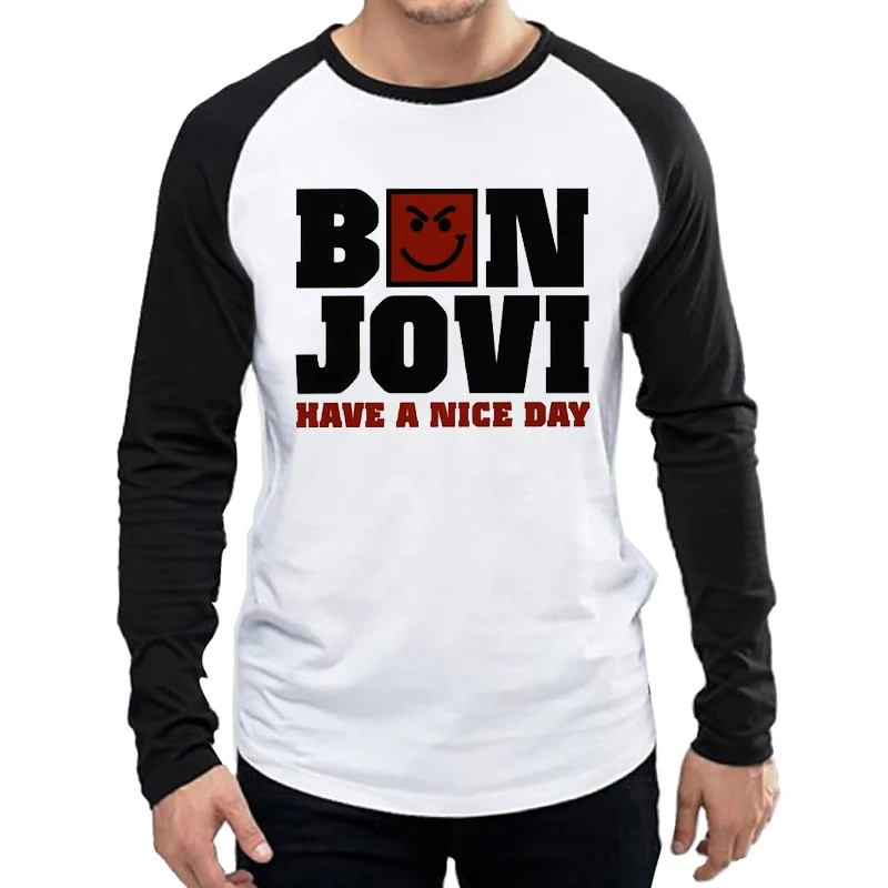 С длинным рукавом Бон Джови футболка модные белые Цвет Мужские Bon Jovi логотип футболка Майки Футболки Длинный рукав Бон Джови футболка