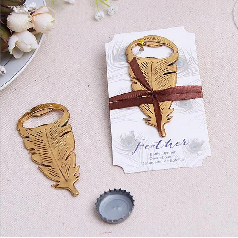 100 шт Элегантный Золотой Павлин перья медведь откупориватель бутылок Свадебные